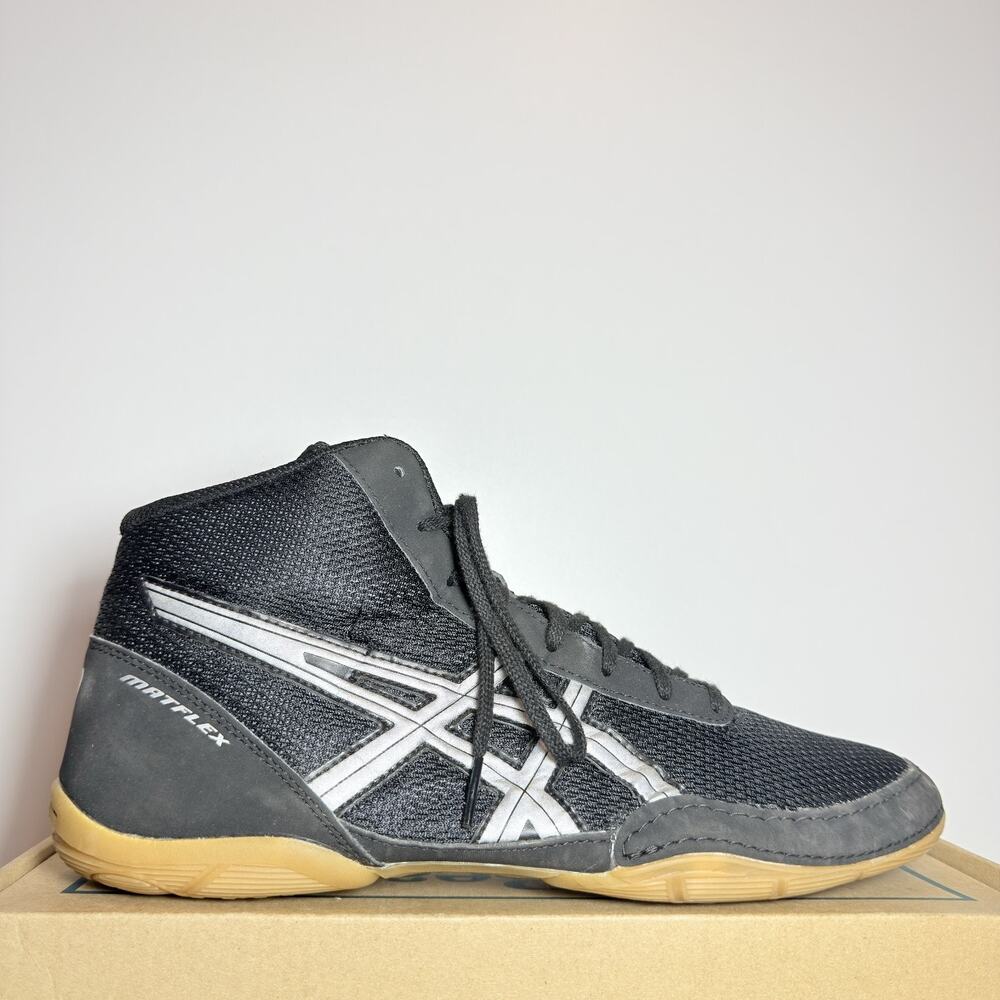 ASICS Matflex Men's Size 10.5 Wrestling Shoes Black Black White High Top